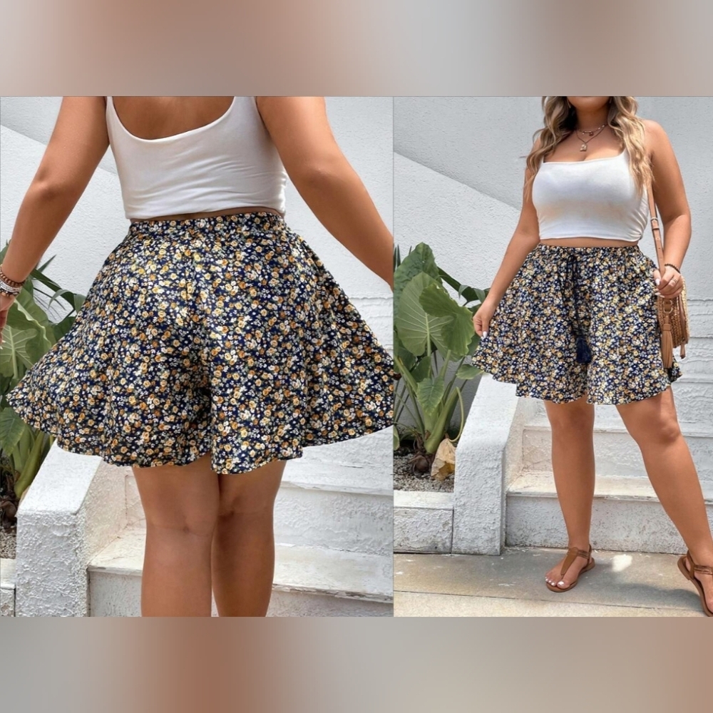 Floral Flowy shorts with Elastic Waist size 2X